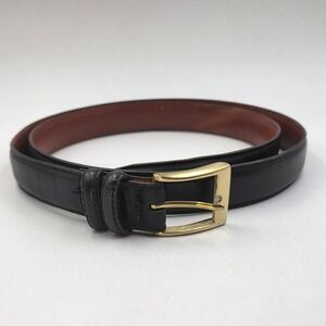 Mens Genuine Leather Belt Black Solid Brass‎ Buckle Size 46 115 USA Made